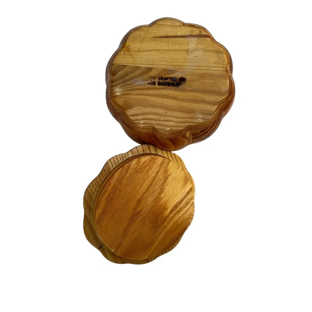 Don Bacigalup Handcrafted Wooden Lidded Bowl Felt Lining & Leaf Design Marked